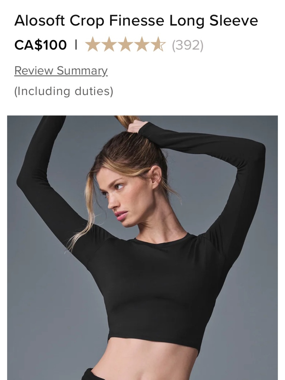 ALO Yoga Aloft Crop Finesse Long Sleeve — Blacktop Large